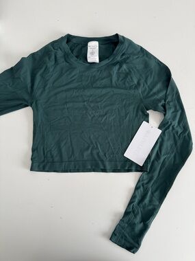 Athleta Deep Teal Cropped Long-Sleeve Performance Top size XS
